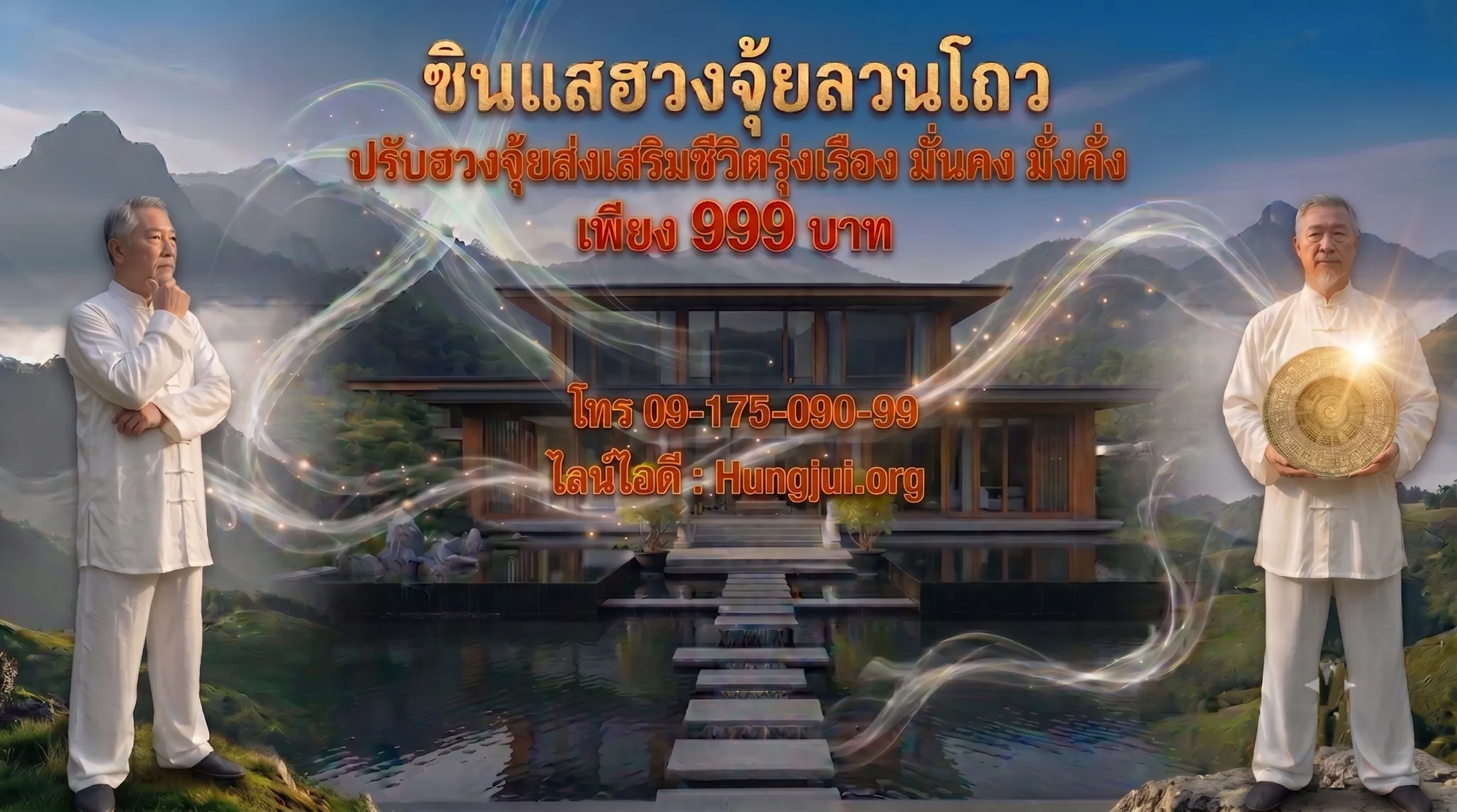 ซินแสฮวงจุ้ยสองคนยืนใส่ชุดขาว